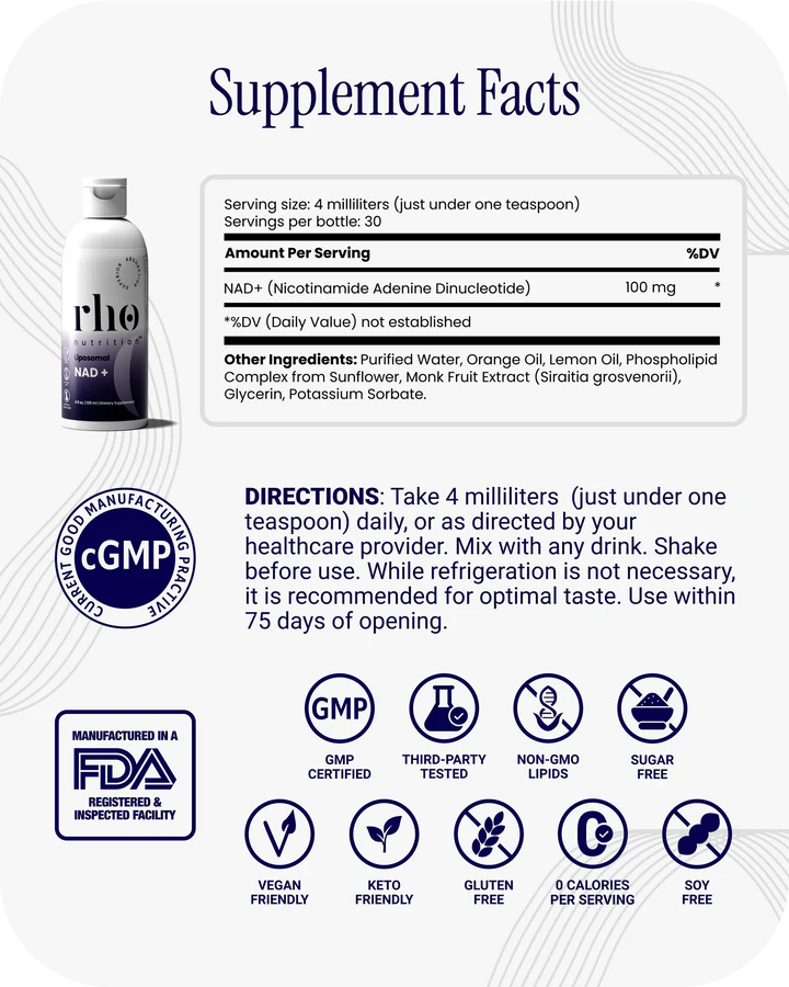Liposomal NAD+ – Liquid Supplement Designed to Help Support Absorption – Active Form of NAD+ Helps Support Normal Cellular Health, Healthy Aging, Energy Metabolism and Overall Vitality