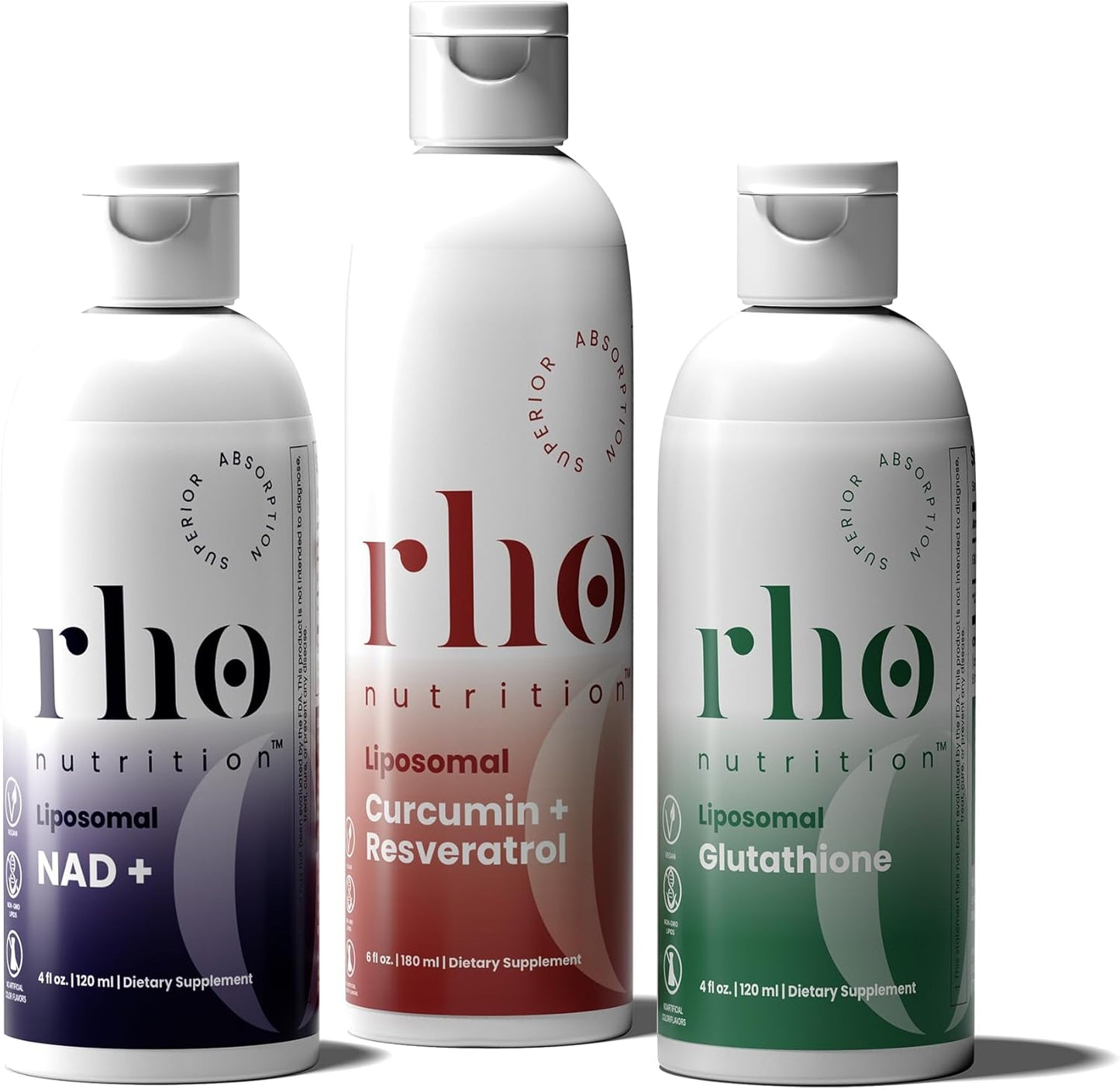 Cellular Health Essentials Bundle – Liquid Liposomal Supplements for Healthy Aging & Cellular Support - NAD+, Curcumin + Resveratrol, & Glutathione (3 Pack)